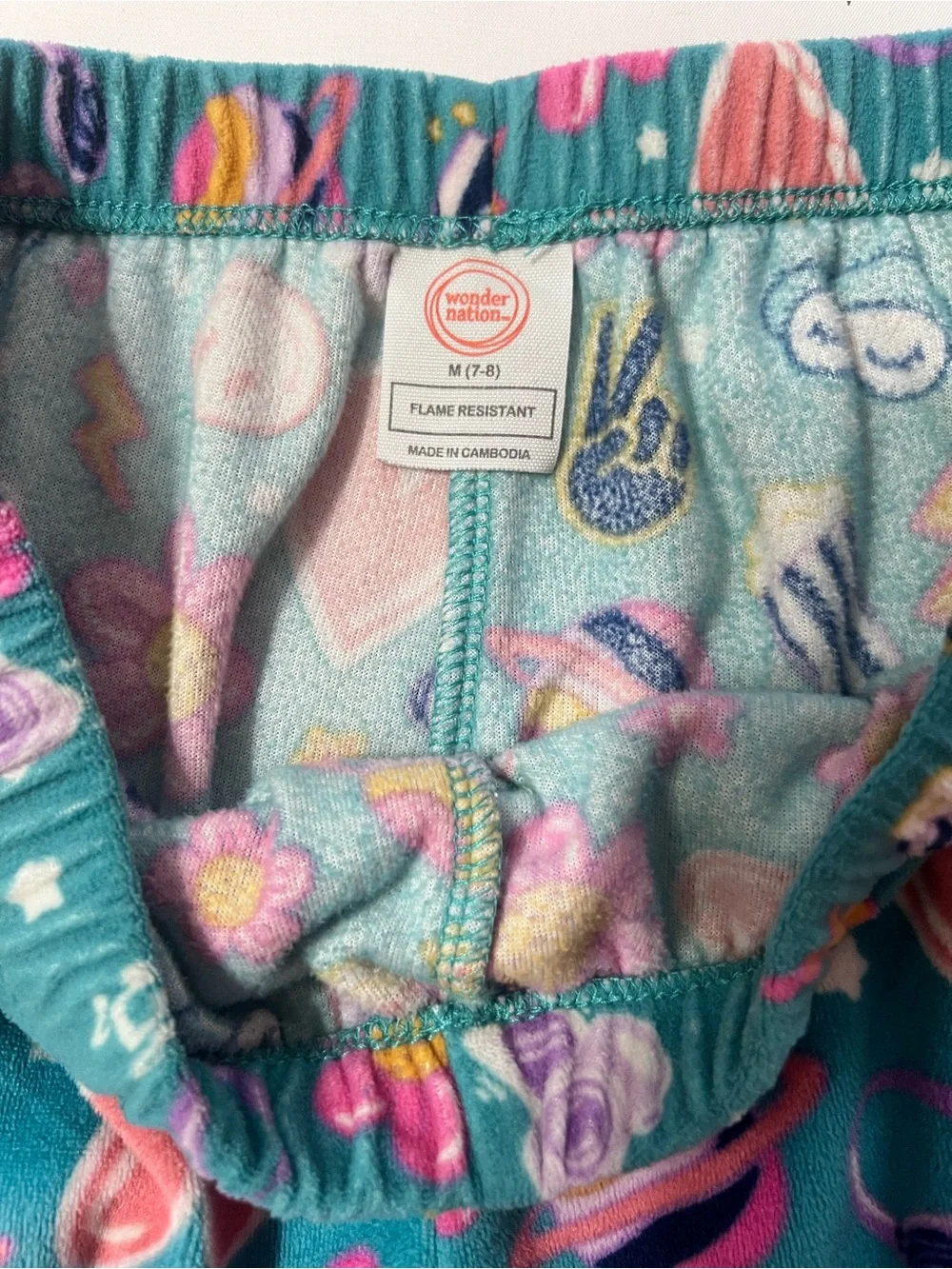 wonder nation Teal Floral & Icon Print Pajama Bottoms with Pink Accents